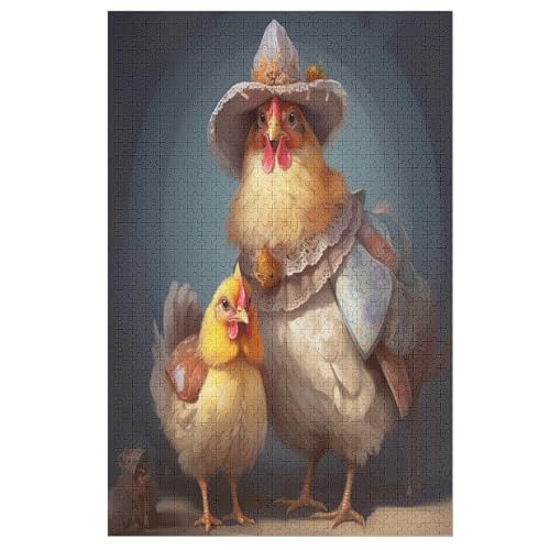 Huhn Holzpuzzle 1000 Teile Klassische Puzzles Erwachsene Kinder Puzzle DIY Kit Holzspielzeug Einzigartiges Geschenk 78×53cm von LHXLHXX
