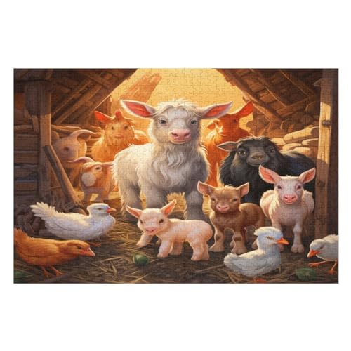 Nutztier -Puzzle, 1000 Teile,Holzpuzzle Für Erwachsene Kinder, Lustiges Spielzeug, Denkspiel, Bildungsspiel, （75×50cm） von LHXLHXX