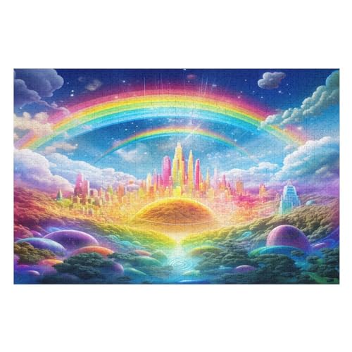 Rainbow Schloss Holzpuzzle Für Erwachsene Teenager Stress Abbauen Familien-Puzzlespiel Poster 1000-teiliges Puzzle Kinder Lernspiel （75×50cm） von LHXLHXX
