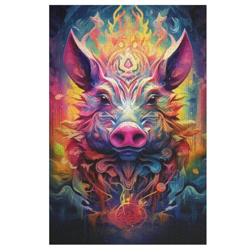 Schwein Holzpuzzle 1000 Teile Klassische Puzzles Erwachsene Kinder Puzzle DIY Kit Holzspielzeug Einzigartiges Geschenk 78×53cm von LHXLHXX