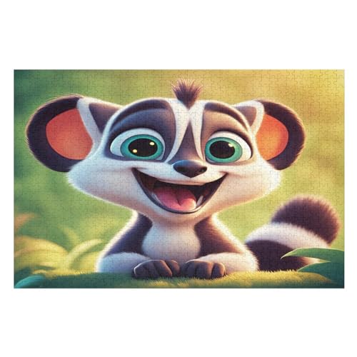 Süßer Waschbär Holzpuzzle - 1000 Teiliges Jigsaw Knobelspiel - Puzzle Für Erwachsene & Kinder - Outdoor & Reisespielzeug （75×50cm） von LHXLHXX