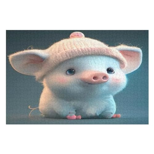 Süßes Schwein -Puzzle, 1000 Teile,Holzpuzzle Für Erwachsene Kinder, Lustiges Spielzeug, Denkspiel, Bildungsspiel, （75×50cm） von LHXLHXX