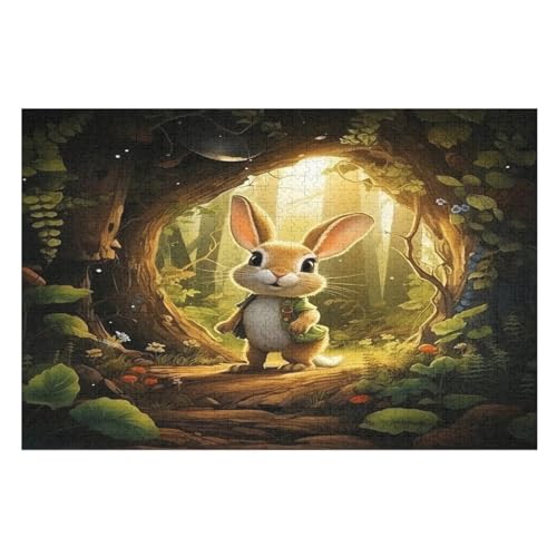 Tier Kaninchen Holzpuzzle Für Erwachsene Teenager Stress Abbauen Familien-Puzzlespiel Poster 1000-teiliges Puzzle Kinder Lernspiel （75×50cm） von LHXLHXX
