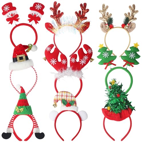 9 Stück Haarreif Weihnachten, Kreativer und interessanter dekorativer Weihnachtskopfschmuck, Weihnachtshaarreifen Erwachsene und Kinder (Weihnachtsmütze, Tannenbaum, Schneemann, Rentier Haarreif) von LIAILA