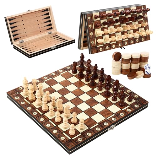Magnetisches Schachspiel, 3-in-1- Schachbrett Holz, 29 x 29 cm Schachspiel Magnetisch, Faltbares schachspiel, Schach für Kinder, Chess Board für Partys, Familienaktivitäten, guter Begleiter für Reisen von LIAILA