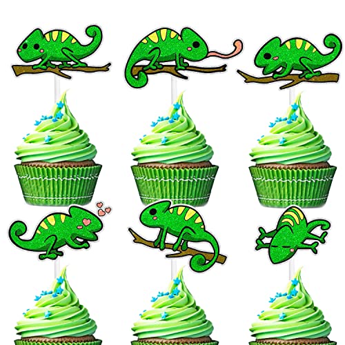 Cartoon-Cupcake-Topper-Set mit niedlichen Chamäleon-Dessert-Cupcake-Dekorationen für Reptilien, Haustier-Thema, Babyparty, Jungen, Mädchen, Party-Dekorationen – Set mit 18 Stück Cartoon-Cupcake-Topper-Set mit niedlichen Chamäleon-Dessert-Cupcake-Dekorationen für Reptilien, Haustier-Thema, Babyparty, Jungen, Mädchen, Party-Dekorationen – Set mit 18 Stück von LIANGSS