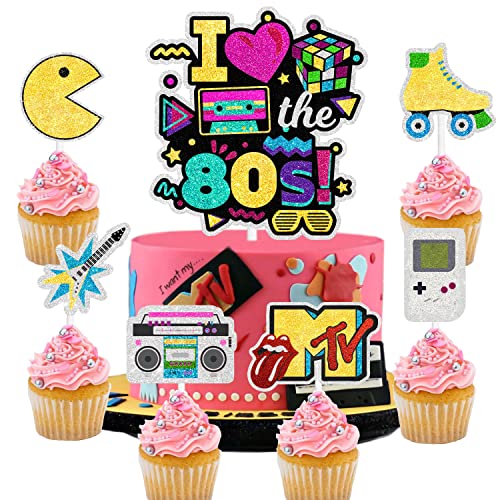 Together Back To The 80s Cake Topper Set – Retro Throwback Theme I love 80s Honeycomb Roller Disco Radio Happy Birthday Hip Hop Party Dekorationen – Ein Tortenaufsatz und 6 Cupcake-Topper Together Back To The 80s Cake Topper Set – Retro Throwback Theme I love 80s Honeycomb Roller Disco Radio Happy Birthday Hip Hop Party Dekorationen – Ein Tortenaufsatz und 6 Cupcake-Topper von LIANGSS