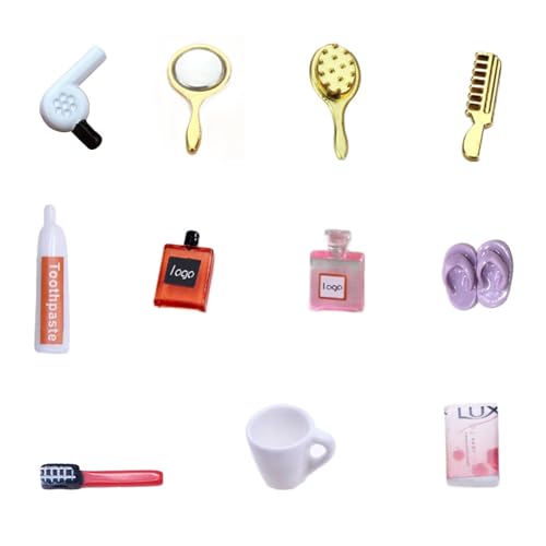 LIANRISES 11 Stück Miniatur Wichtel Zubehör Schuhe Wichtel Zubehör Set Puppenhaus Zubehör Wichtel Zahnbürste Badewanne Zubehör Haartrockner Spiegel Parfüm Hausschuhe Maske Wichtel MöbelZ von LIANRISES