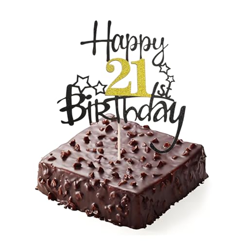 LIANRISES Tortendeko 21 Geburtstag Frau Mann, Cake Topper 21. Geburtstag, Schwarz und Gold von LIANRISES