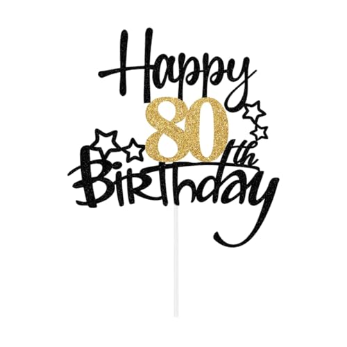 LIANRISES Tortendekoration 80 Jahre Frau, Cake Topper Geburtstag 80 Jahre Schwarz und Gold von LIANRISES