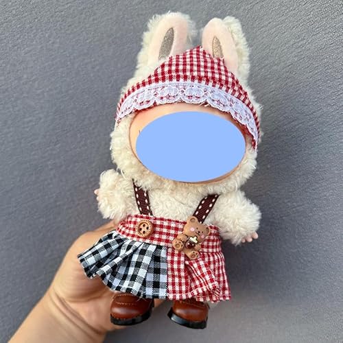 Clothes laabu Clothes Plush Sitting Party One, Two or Three Generations of Replacement Skirt Set, Suitable for 17CM,Only Clothes, not Shoes Included (Bär-Hosenträger (Stirnband + Kleid)) von LIANTRADECOM