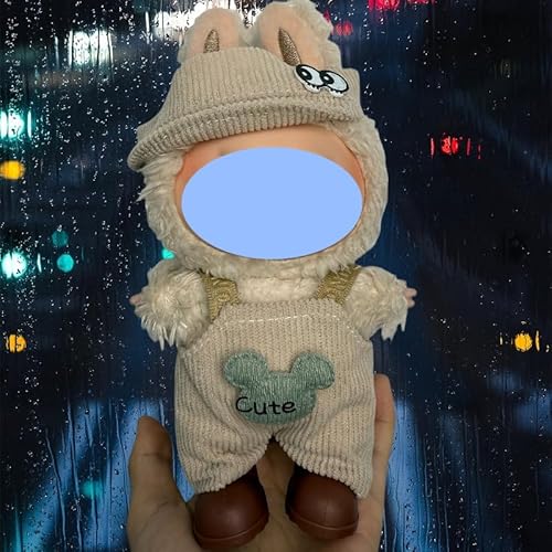 Clothes laabu Clothes Plush Sitting Party One, Two or Three Generations of Replacement Skirt Set, Suitable for 17CM,Only Clothes, not Shoes Included (Beige Bear (Jumpsuit + Hut)) von LIANTRADECOM