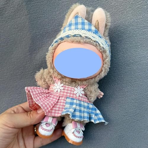 Clothes laabu Clothes Plush Sitting Party One, Two or Three Generations of Replacement Skirt Set, Suitable for 17CM,Only Clothes, not Shoes Included (Blue Pink Star Grid (Headband + Dress)) von LIANTRADECOM
