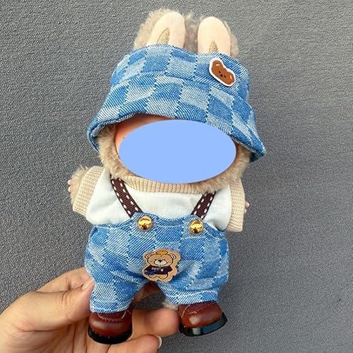 Clothes laabu Clothes Plush Sitting Party One, Two or Three Generations of Replacement Skirt Set, Suitable for 17CM,Only Clothes, not Shoes Included (Cowboy Bear (Hut + T-Shirt + Overalls)) von LIANTRADECOM