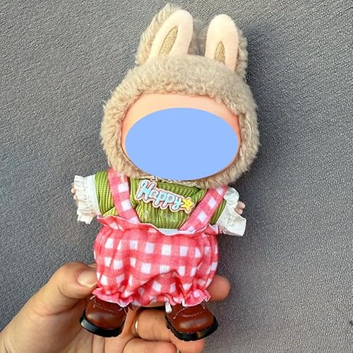 Clothes laabu Clothes Plush Sitting Party One, Two or Three Generations of Replacement Skirt Set, Suitable for 17CM,Only Clothes, not Shoes Included (Green Field Grid (T-Shirt + Overalls)) von LIANTRADECOM