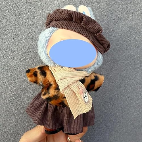 Clothes laabu Clothes Plush Sitting Party One, Two or Three Generations of Replacement Skirt Set, Suitable for 17CM,Only Clothes, not Shoes Included (Leopard Print Niuniu (Hut + Dress + Scarf)) von LIANTRADECOM