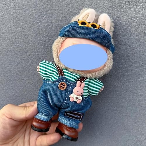 Clothes laabu Clothes Plush Sitting Party One, Two or Three Generations of Replacement Skirt Set, Suitable for 17CM,Only Clothes, not Shoes Included (Mori Denim (Hut + T-Shirt + Overalls)) von LIANTRADECOM
