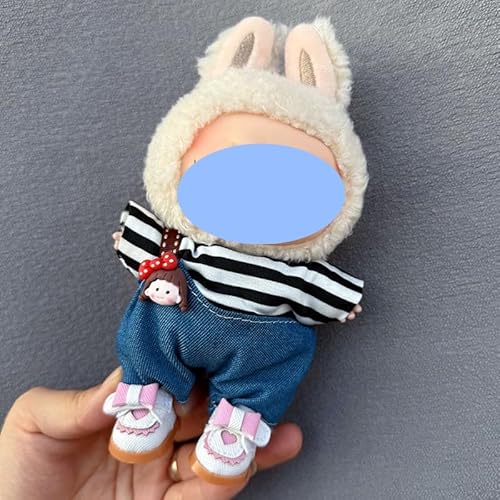Clothes laabu Clothes Plush Sitting Party One, Two or Three Generations of Replacement Skirt Set, Suitable for 17CM,Only Clothes, not Shoes Included (Sweet and Cool Denim (T-Shirt + Overalls)) von LIANTRADECOM