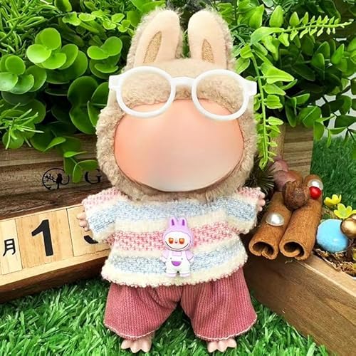 Geeignet für Labu-Kleidung, Hosen, 17 cm Plüschbezug-Set, nur Kleidung, keine Schuhe im Lieferumfang enthalten (gestreifter Anzug mit weißer Brille) von LIANTRADECOM
