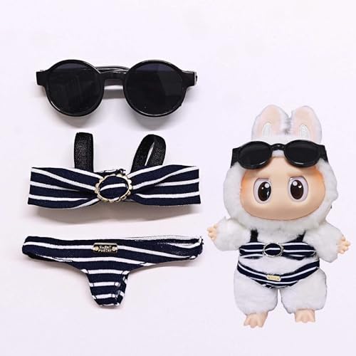 LIANTRADECOM Labu Kleidung Hosen Rock Hut Schuhe Brille Kamera Set Universal Mode niedlich 17 cm (tiefblau gestreiftes Bikini-Set + Sonnenbrille) von LIANTRADECOM