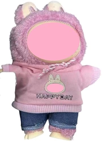 Laabu Babykleidung 17 cm Plüschpuppe gefütterter Anzug, kaufen Sie einen, erhalten Sie zufällig weitere 4 Teile, insgesamt 5 Stück.(Blauer Denim-Anzug) (rosa Pullover-Set) von LIANTRADECOM