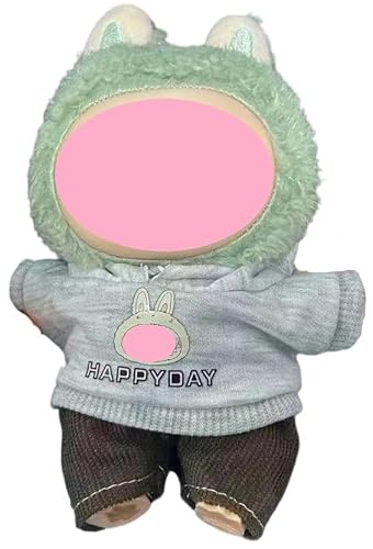 Laabu Babykleidung 17 cm Plüschpuppe gefütterter Anzug, kaufen Sie einen, erhalten Sie zufällig weitere 4 Teile, insgesamt 5 Stück.(Blauer Jeansanzug) (grauer Pullover-Set) von LIANTRADECOM