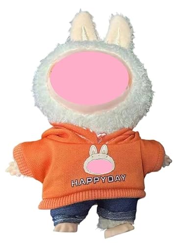 Laabu Babykleidung 17 cm Plüschpuppe gefütterter Anzug, kaufen Sie einen, erhalten Sie zufällig weitere 4 Teile, insgesamt 5 Stück.(Blauer Jeansanzug) (orangefarbener Pullover-Set) von LIANTRADECOM