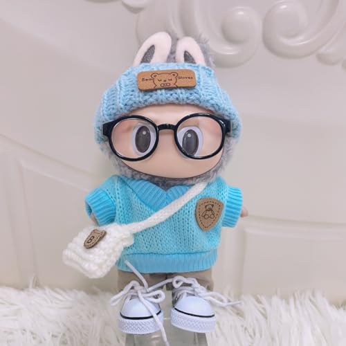 Labu 17 cm lange Kleidung Hosen Rock Hut Brille Schuhset (blauer Anzug + Hut + Tasche + Schuhe + Brille) von LIANTRADECOM