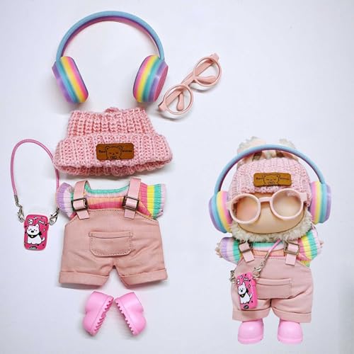 Labu Kleidung, Hosen, Rock, Hut, Schuhe, Brillen, Kameraset, universal, modisch, niedlich, 17 cm (Regenbogen-Kopfhörer-Set, 7-teilig) von LIANTRADECOM