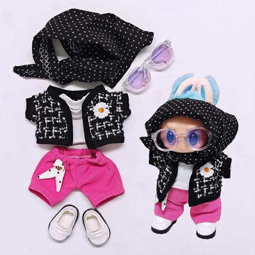 Labu Kleidung Hosen Rock Hut Schuhe Brille Kamera Set Universal Fashion Cute 17CM (Flughafen-Stil Kopftuch + Jacke + T + Hose + Schuhe + Brille) von LIANTRADECOM