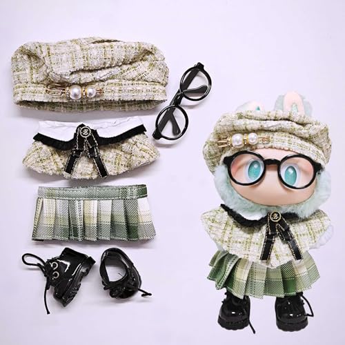 Labu Kleidung Hosen Rock Hut Schuhe Brille Kamera Set Universal Fashion Cute 17CM (Grün [Hut + Umhang + Rock + Schuhe + Brille]) von LIANTRADECOM