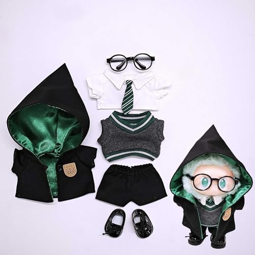 Labu Kleidung Hosen Rock Hut Schuhe Brille Kamera Set Universal Fashion Cute 17CM (Magic Academy 7-teiliges Set [Grüne Version] von LIANTRADECOM