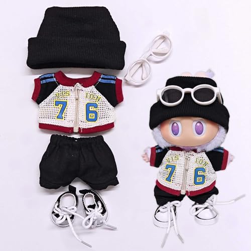 Labu Kleidung Hosen Rock Hut Schuhe Brille Kamera Set Universal Fashion Cute 17CM (Schwarz 5-teiliges Set) von LIANTRADECOM