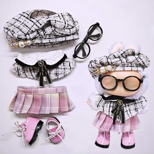 Labu Kleidung Hosen Rock Hut Schuhe Brille Kamera Set Universal Mode Niedlich 17 cm (Hut + Umhang + Rock + Rosa Lederschuhe + Brille) von LIANTRADECOM