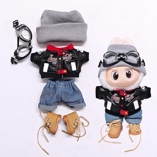 Labu Kleidung Hosen Rock Hut Schuhe Brille Kamera Set Universal Mode Niedlich 17 cm (grauer Hut + Brille + Jacke + Hose + Martin-Stiefel) von LIANTRADECOM