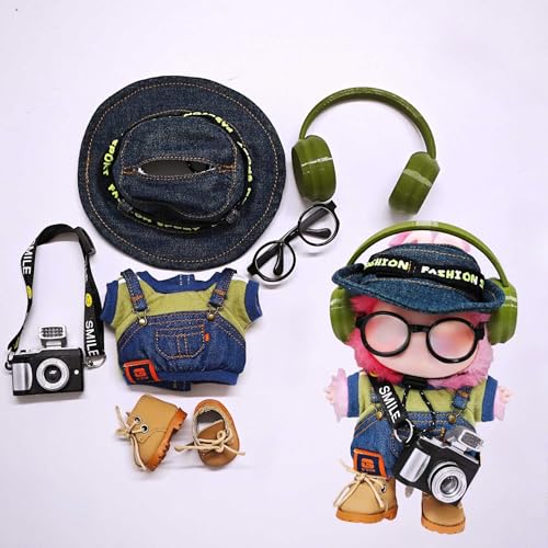 One Two and Three Generations of Labu Clothes, Fish Bone Set, 6-Piece Set, 17cm (Bucket Hat + T-Shirt + Earphones + Martin Boots + Camera + Glasses) von LIANTRADECOM