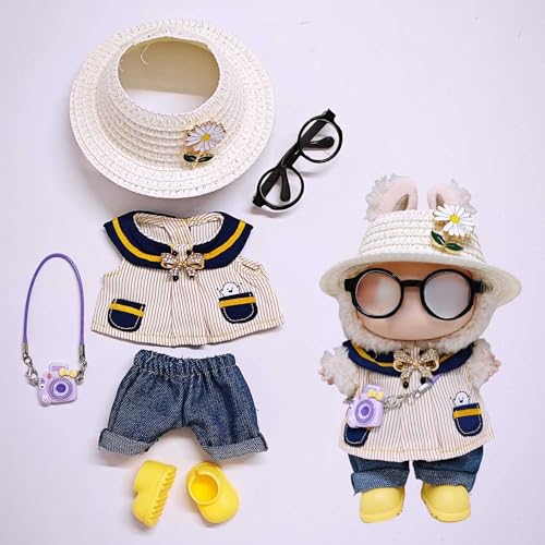 One Two and Three Generations of Labu Clothes, Fish Bone Set, 6-teiliges Set, 17 cm (Rock + Hose + Schuhe + Strohhut + Brille + lila Kamera) von LIANTRADECOM