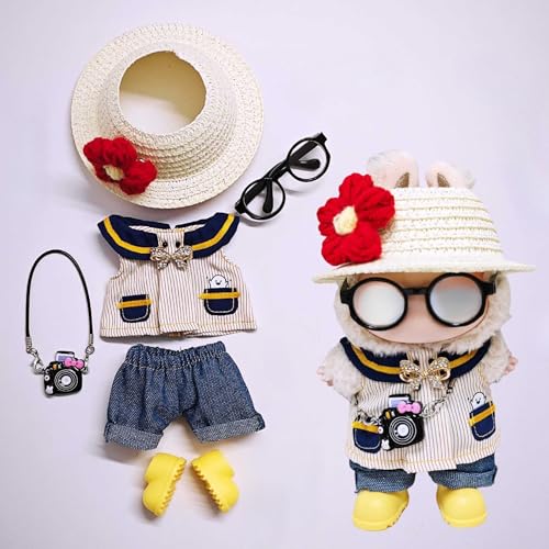 One Two and Three Generations of Labu Clothes, Fish Bone Set, 6-teiliges Set, 17 cm (Strohhut + Rock + Hose + Kamera + Brille + gelbe Schuhe) von LIANTRADECOM
