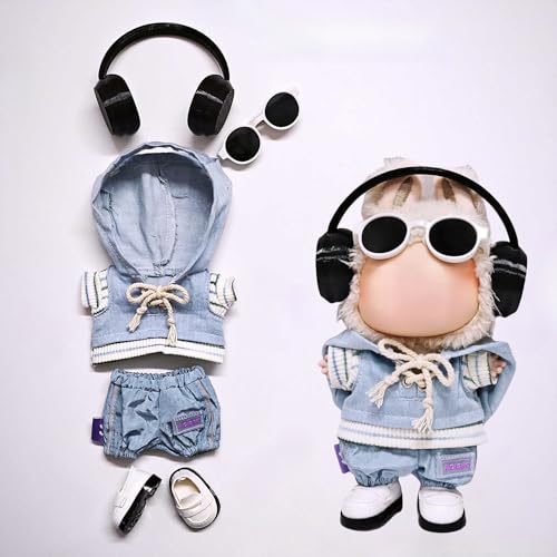 One Two and Three Generations of Labu Clothes, Fish Bone Set, 6-teiliges Set, 17cm (Denim Hoodie + Pants + Shoes + Sunglasses + Earphones) von LIANTRADECOM