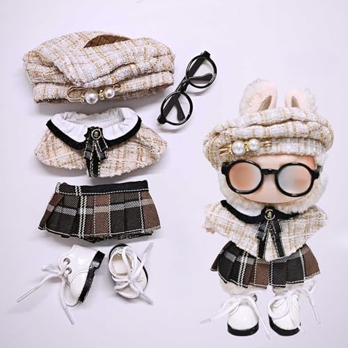 One Two and Three Generations of Labu Clothes, Fish Bone Set, 6-teiliges Set, 17cm (Hut + Umhang + Rock + Lederschuhe + Brille) von LIANTRADECOM