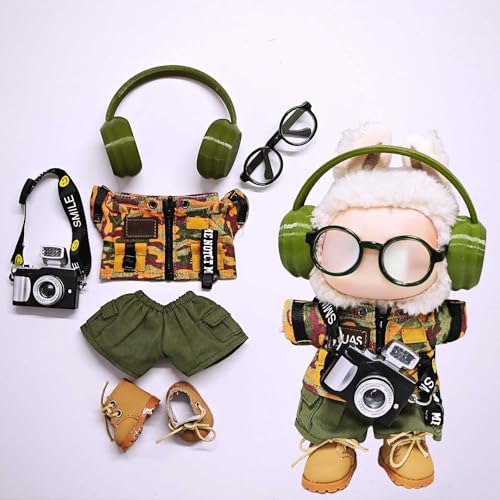 One Two and Three Generations of Labu Clothes, Fish Bone Set, 6-teiliges Set, 17cm (Tarnkleidung + Hose + Martin-Stiefel + Kopfhörer + Brille + Kamera) von LIANTRADECOM