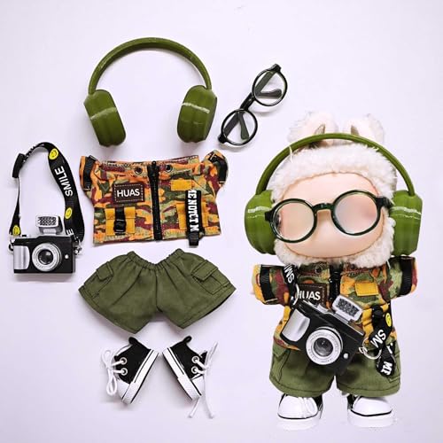 One Two and Three Generations of Labu Clothes, Fish Bone Set, 6-teiliges Set, 17cm (Tarnkleidung + Hosen + Segeltuchschuhe + Kopfhörer + Brille + Kamera) von LIANTRADECOM