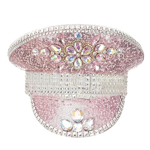 LIANXUE Glänzender Hut mit Perlen, Kapitänshut mit Strasssteinen und zartem Banner, diamantbesetzter Handperlenhut, Baumwolle, Strass, Pailletten, künstliche Perlen LIANXUE Glänzender Hut mit Perlen, Kapitänshut mit Strasssteinen und zartem Banner, diamantbesetzter Handperlenhut, Baumwolle, Strass, Pailletten, künstliche Perlen von LIANXUE