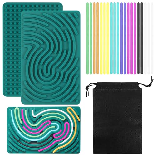 LIAVOP Sinnesaktives Brett, Silikon Sinnesspielzeug, Doppelseitiges Sensorisches Spielzeug zur Autismus ADHD für Kinder ab 3 Jahr & Erwachsene, mit Reisetasche & 20 Zubehör Silikon Streifen(grün) von LIAVOP