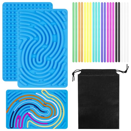 LIAVOP Sinnesaktives Brett, Silikon Sinnesspielzeug, Doppelseitiges Sensorisches Spielzeug zur Autismus ADHD für Kinder ab 3 Jahr & Erwachsene, mit Reisetasche & 20 Zubehör Silikon Streifen(blau) von LIAVOP