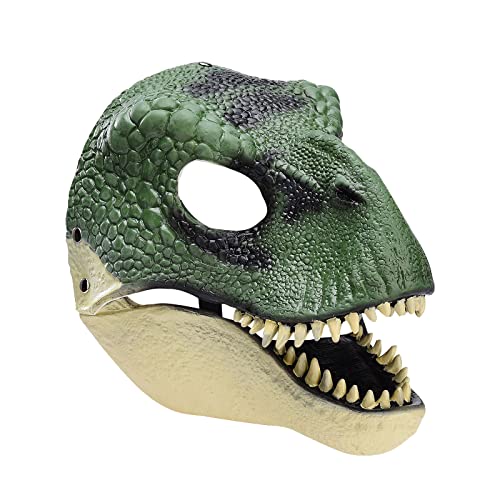 LIBOOI Dino-Maske, beweglicher Kiefer, Latex-Maske, bewegliches Kinn mit realistischer Textur und Farbe, Party-Tiermaske, Dinosaurier-Kopf, Cosplay-Maske für Halloween, Cosplay-Party, grün, 24,9 x von LIBOOI