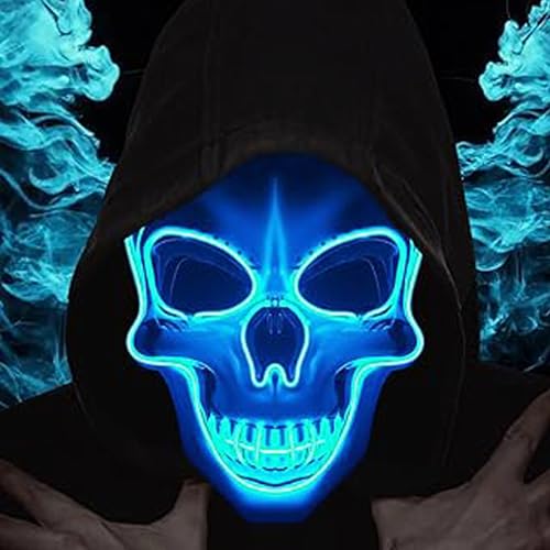 LIBRNTY LED Halloween Maske,Purge Masken LED Mask,LED Leuchtenden Schädel Maske,DIY-Schädelmalerei und 3 Beleuchtungsmodi,für Halloween Fasching Karneval Party Kostüm Cosplay Dekoration von LIBRNTY