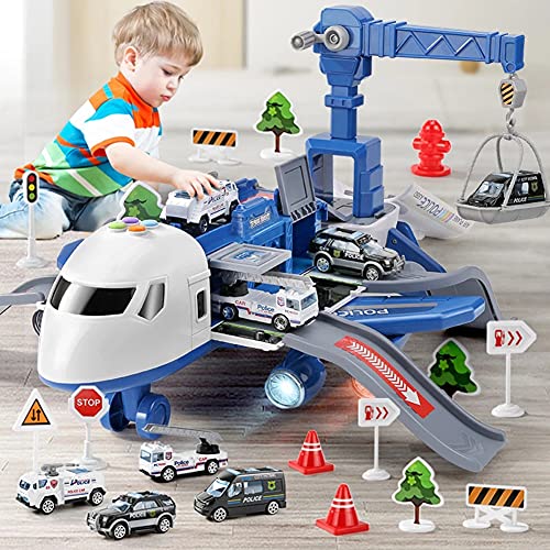 LICHENGTAI Flugzeug Spielset, Transport Frachtflugzeug Auto Spielzeug Set, Kinder Fahrzeuge Lernspielzeug Spielzeugauto Set Fahrzeuge Mini Autos Spielzeug für Kinder Jungen Mädchen von LICHENGTAI