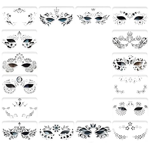 LICHENGTAI 16 Stück Gesicht Schminkschablonen, Gesichtskunst Makeup Schablonen Set 20CM x 12CM Wiederverwendbare Gesichtsmalerei Vorlager für Festival Schminke Partys LICHENGTAI 16 Stück Gesicht Schminkschablonen, Gesichtskunst Makeup Schablonen Set 20CM x 12CM Wiederverwendbare Gesichtsmalerei Vorlager für Festival Schminke Partys von LICHENGTAI