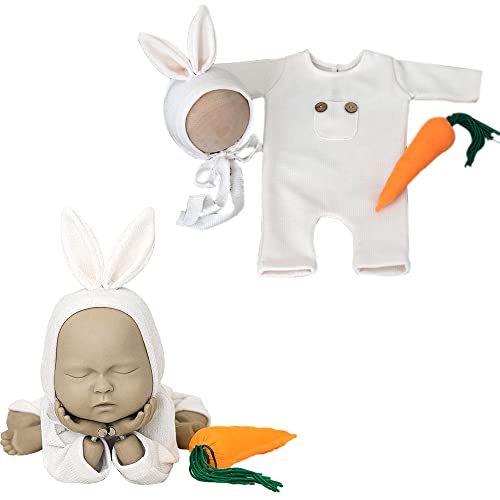 LICHENGTAI Baby Fotografie Kostüm Requisiten Junge Mädchen Stricken Kostüme Outfits Kleidung Niedlichen Ostern Hase Cap + Strampler + Karotte Spielzeug Foto Kostüm Prop Outfit für 0-6 Monate von LICHENGTAI